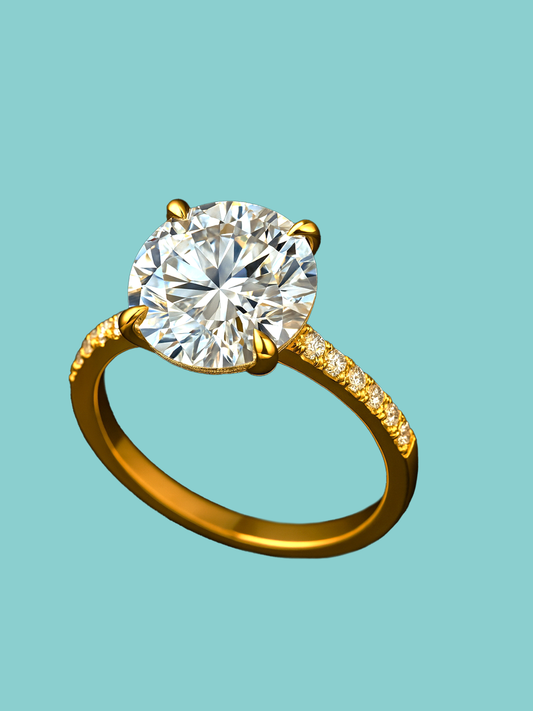 Round Cut Solitaire Ring with Pavé Band