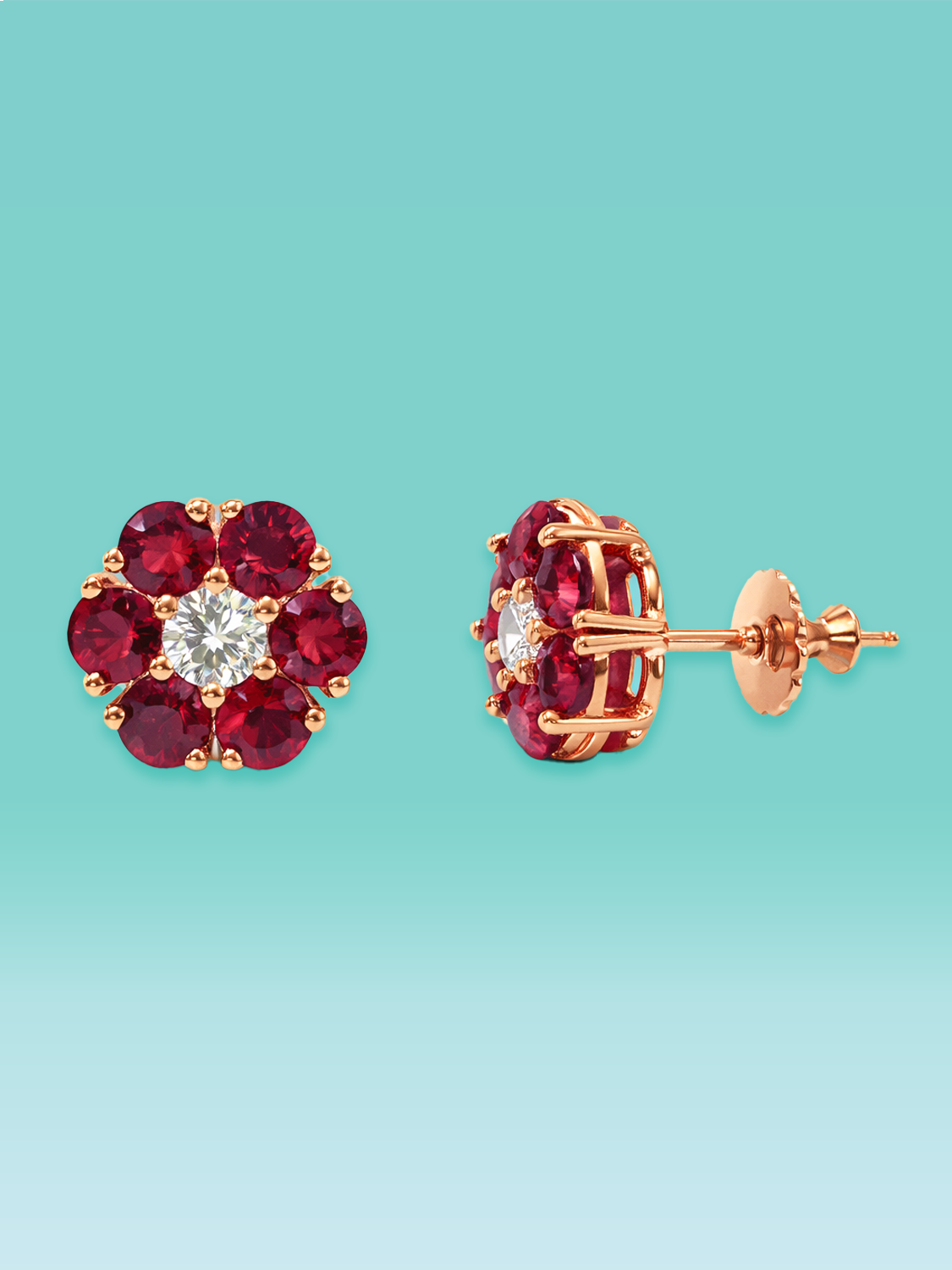 Ruby Lab Diamond Floral Stud Earrings