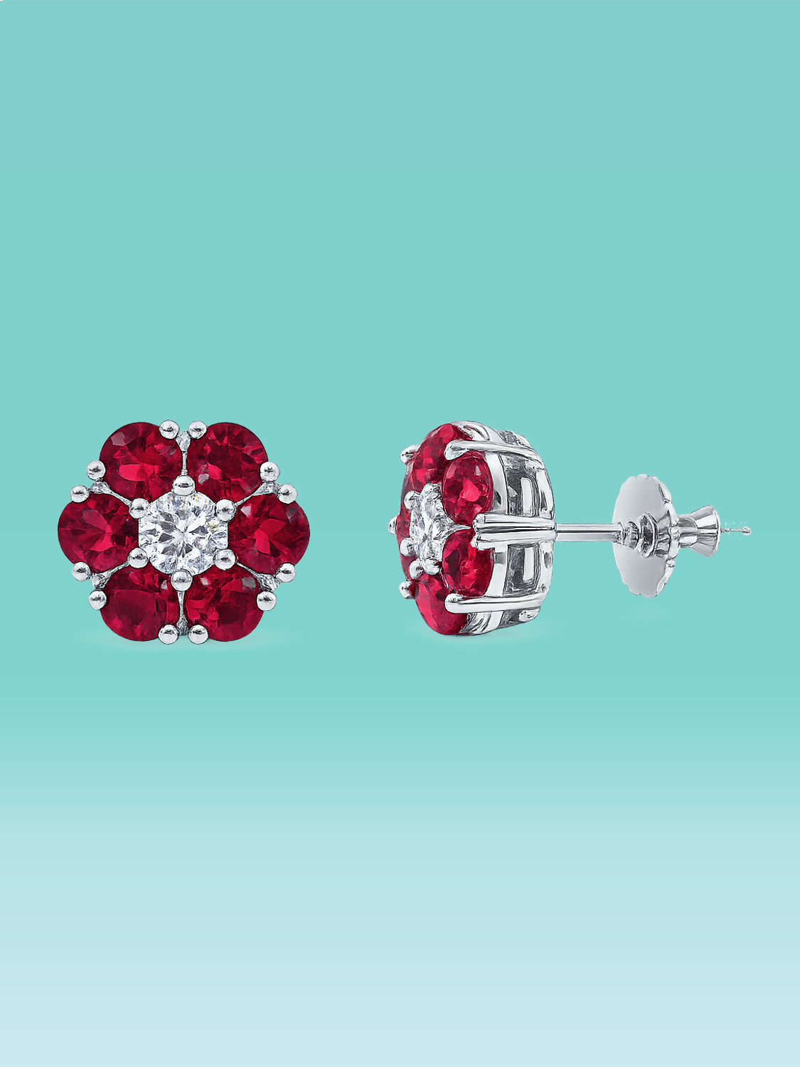 Ruby Lab Diamond Floral Stud Earrings