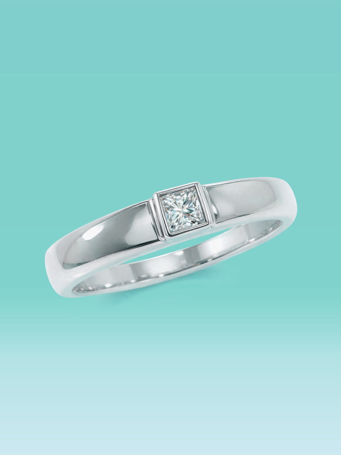 Simple Bezel Princess Cut Lab Diamond Wedding Band