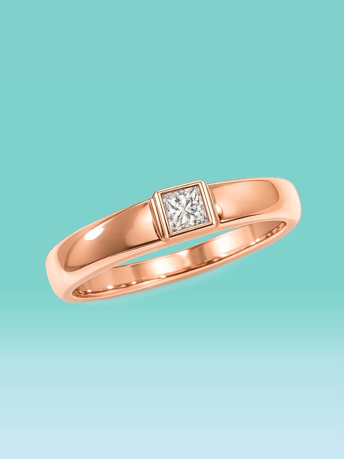 Simple Bezel Princess Cut Lab Diamond Wedding Band
