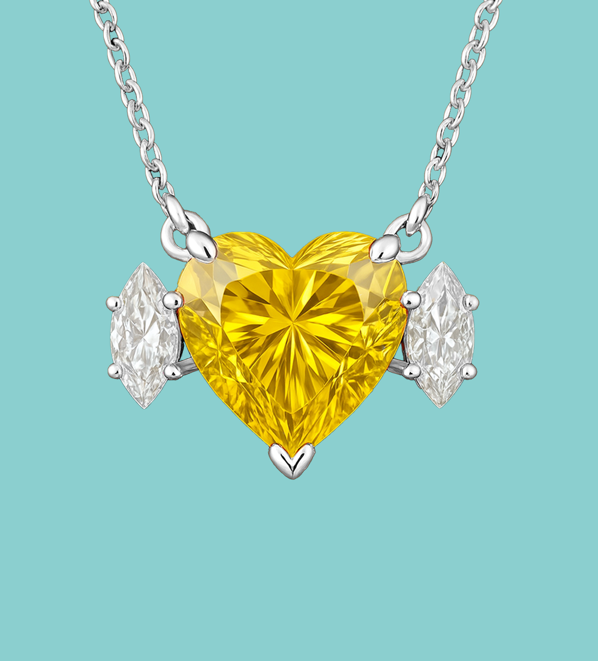Fancy Yellow Heart Cut Three-stone Lab Diamond Necklace