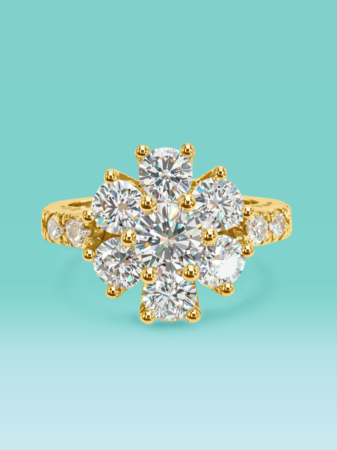 Starburst Round Cut Lab Diamond Statement Ring