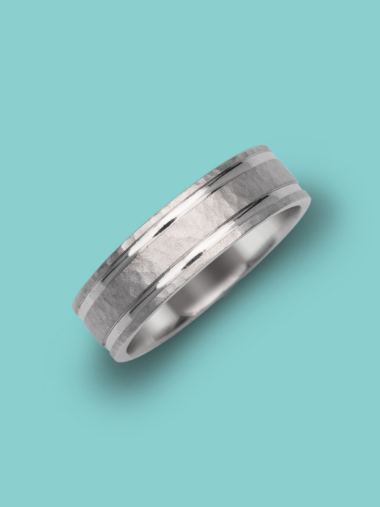 Stone Texture Double Grooved Band