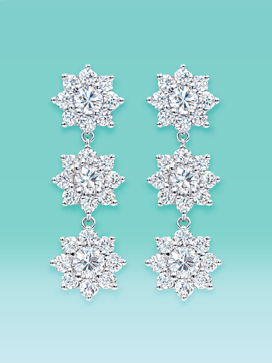 Triple Floral Cluster Lab Diamond Drop Earrings
