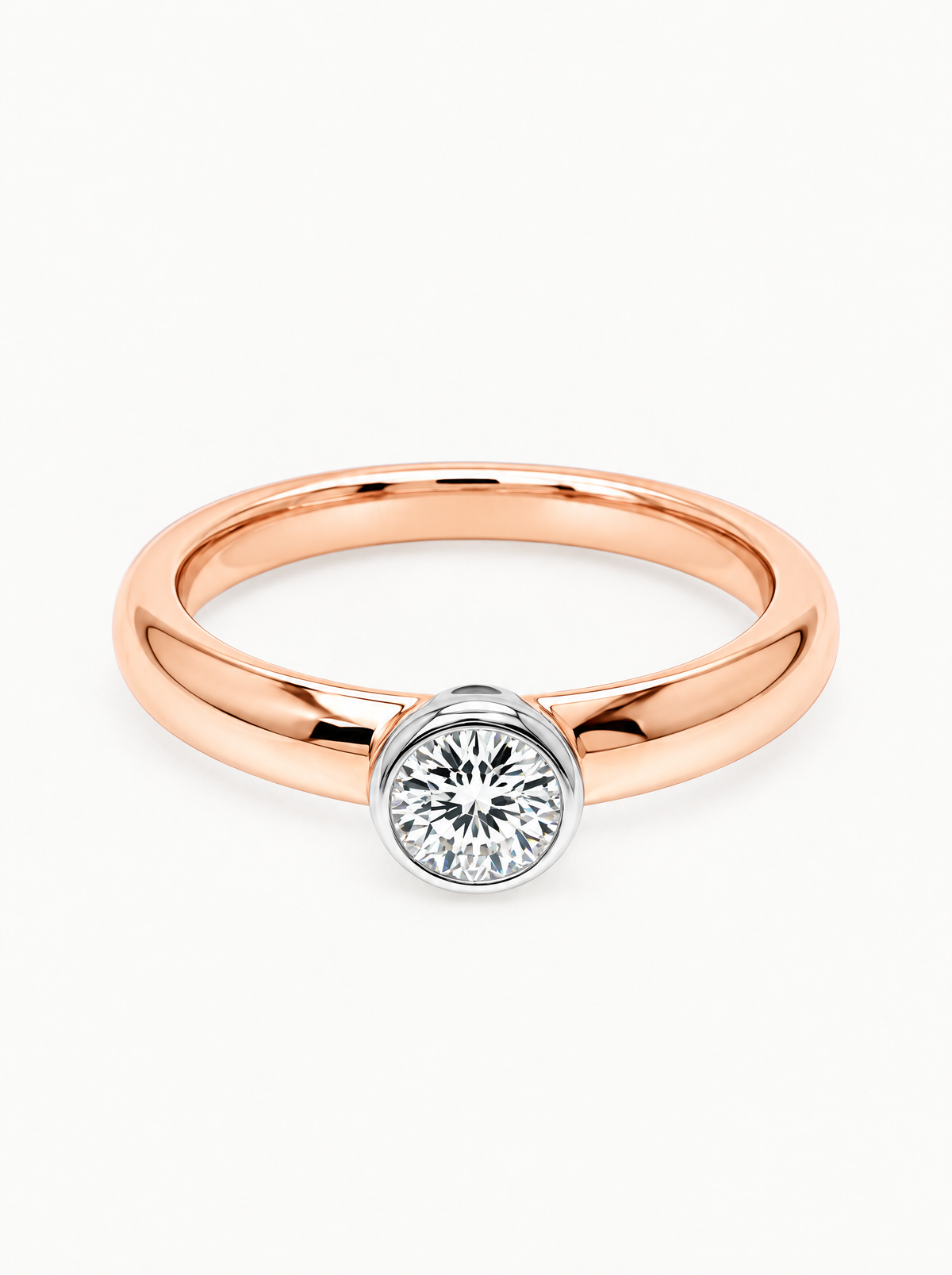 0.35 ctw Round Two-Tone Bezel Lab-Grown Diamond Band in 14K rose gold, front view — Bow Tie Lab Diamonds