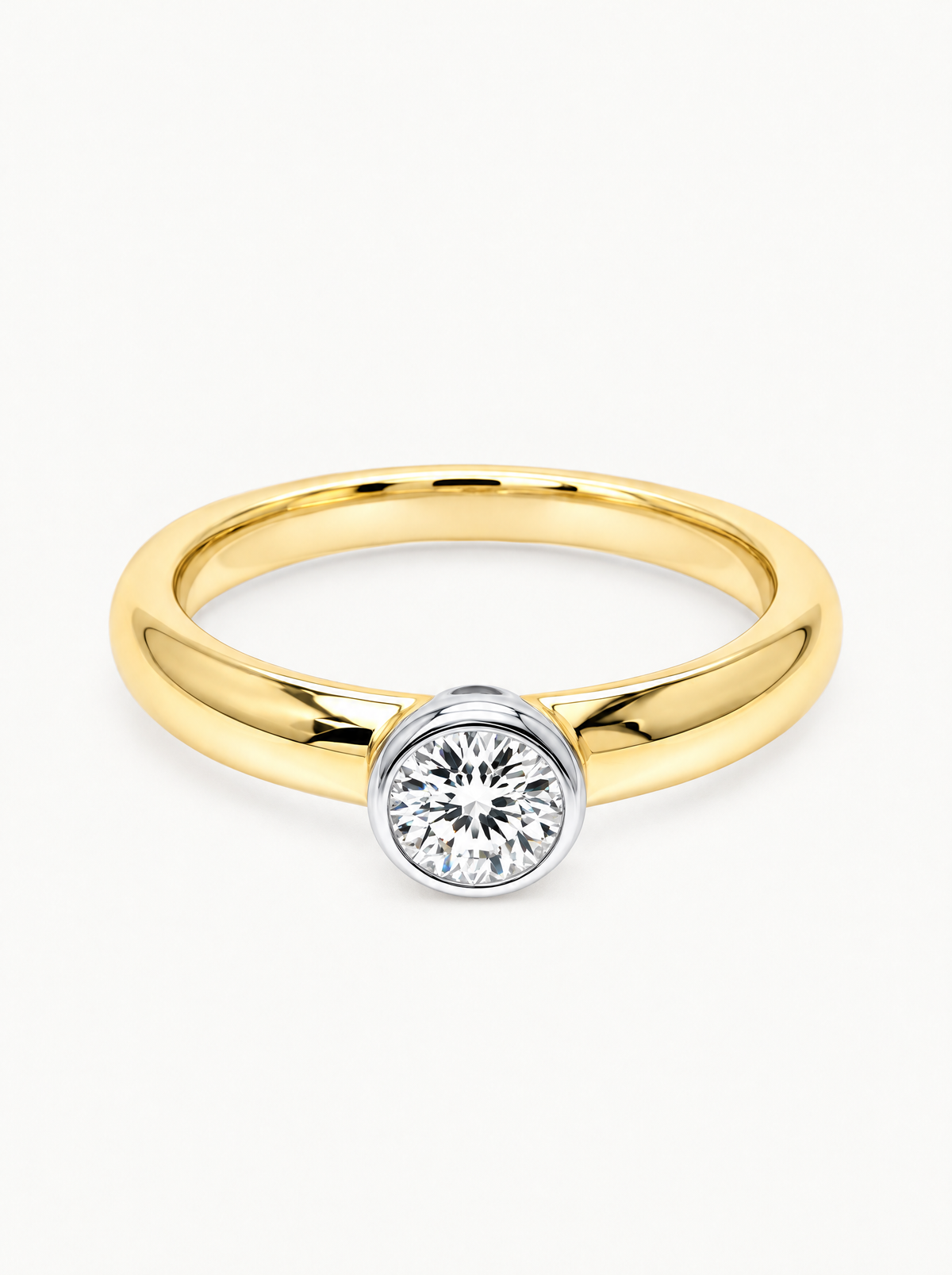0.35 ctw Round Two-Tone Bezel Lab-Grown Diamond Band in 14K yellow gold, front view — Bow Tie Lab Diamonds