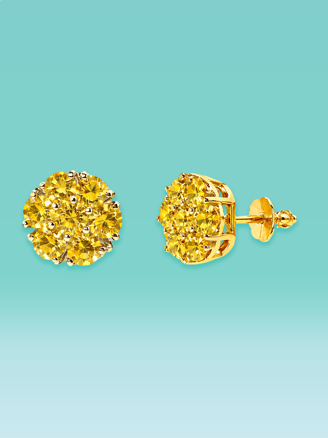 Fancy Yellow Lab Diamond Floral Stud Earrings