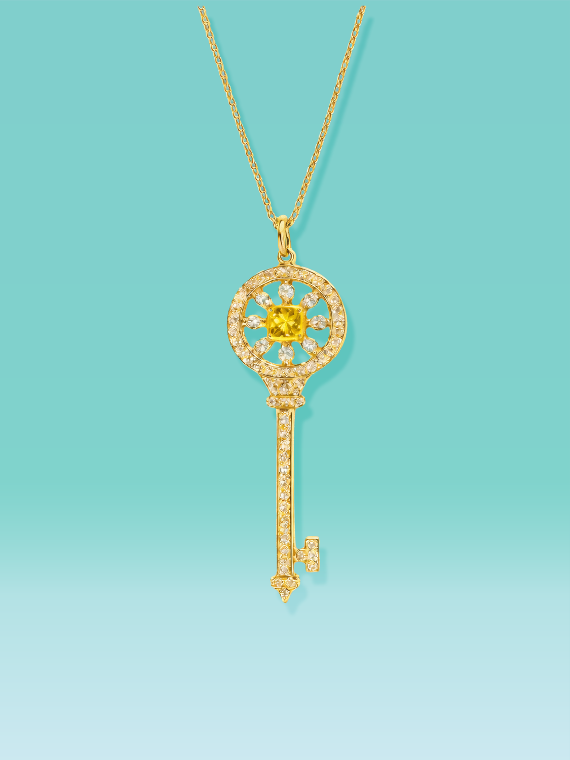 Yellow Bezel Lab Diamond Center Key Pendant Necklace