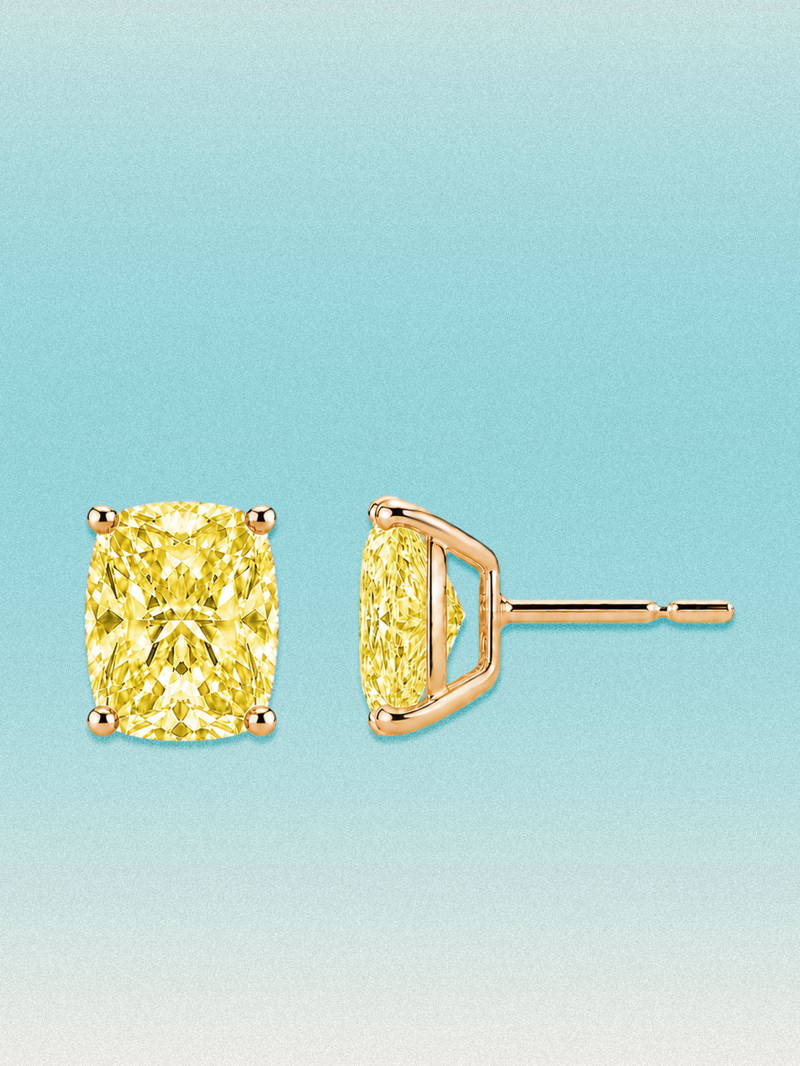 Fancy Yellow Cushion Cut Lab Grown Diamond Stud Earrings