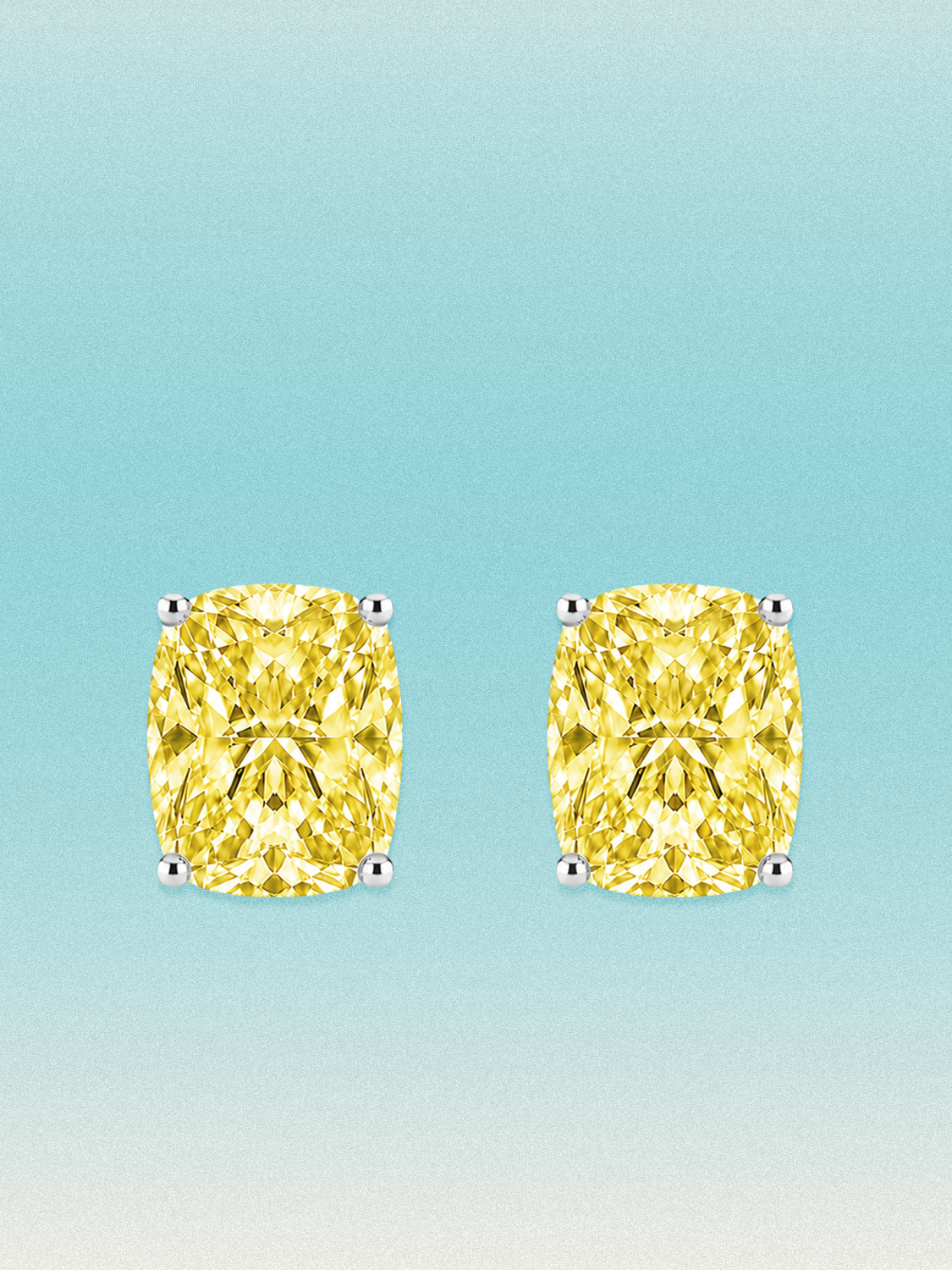 Fancy Yellow Cushion Cut Lab Grown Diamond Stud Earrings