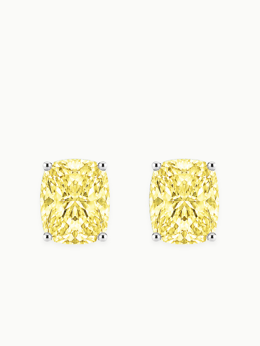Fancy Yellow Cushion Cut Lab Grown Diamond Stud Earrings