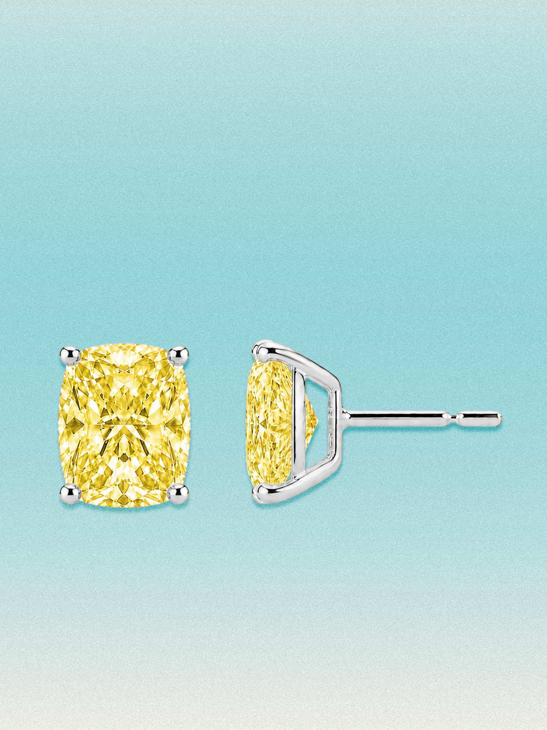 Fancy Yellow Cushion Cut Lab Grown Diamond Stud Earrings