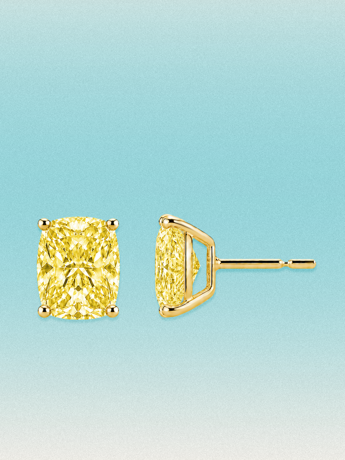 Fancy Yellow Cushion Cut Lab Grown Diamond Stud Earrings