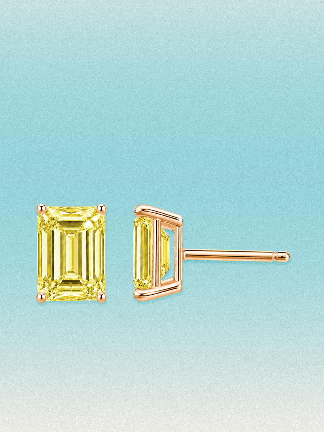 Fancy Yellow Emerald Cut Lab Grown Diamond Stud Earrings