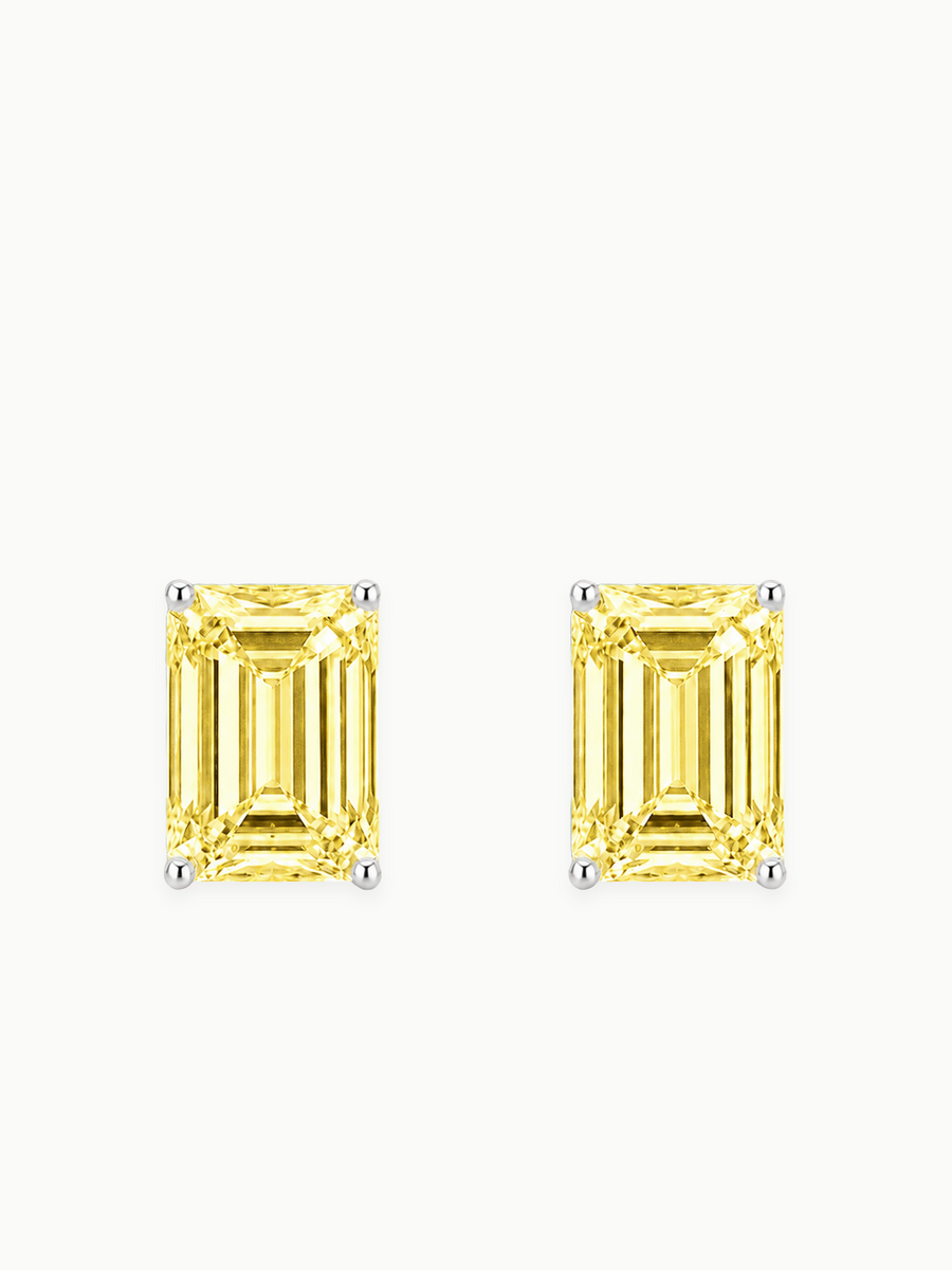 Fancy Yellow Emerald Cut Lab Grown Diamond Stud Earrings