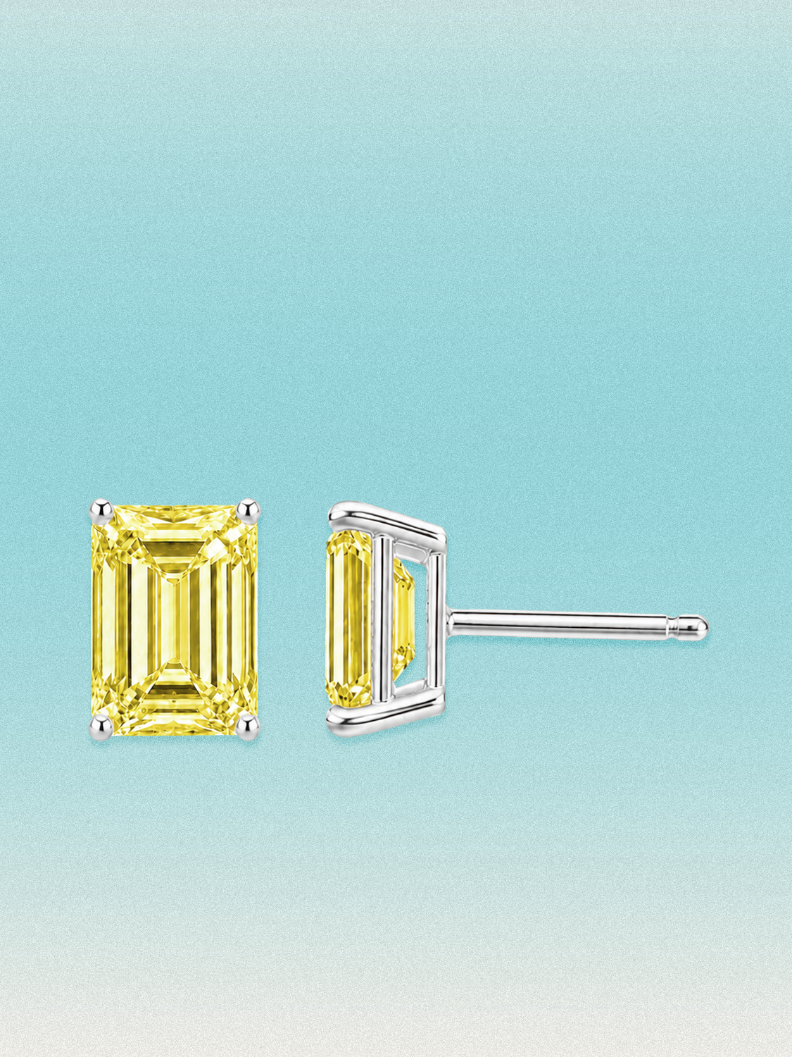 Fancy Yellow Emerald Cut Lab Grown Diamond Stud Earrings