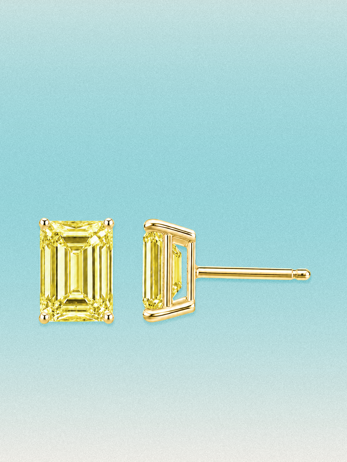 Fancy Yellow Emerald Cut Lab Grown Diamond Stud Earrings