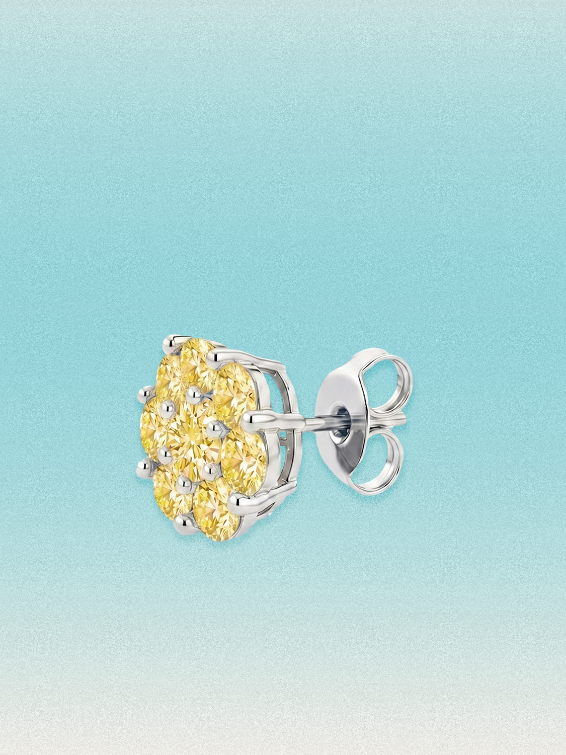 Yellow Lab Diamond 14-Stones Flower Cluster Lab Grown Diamond Stud Earrings