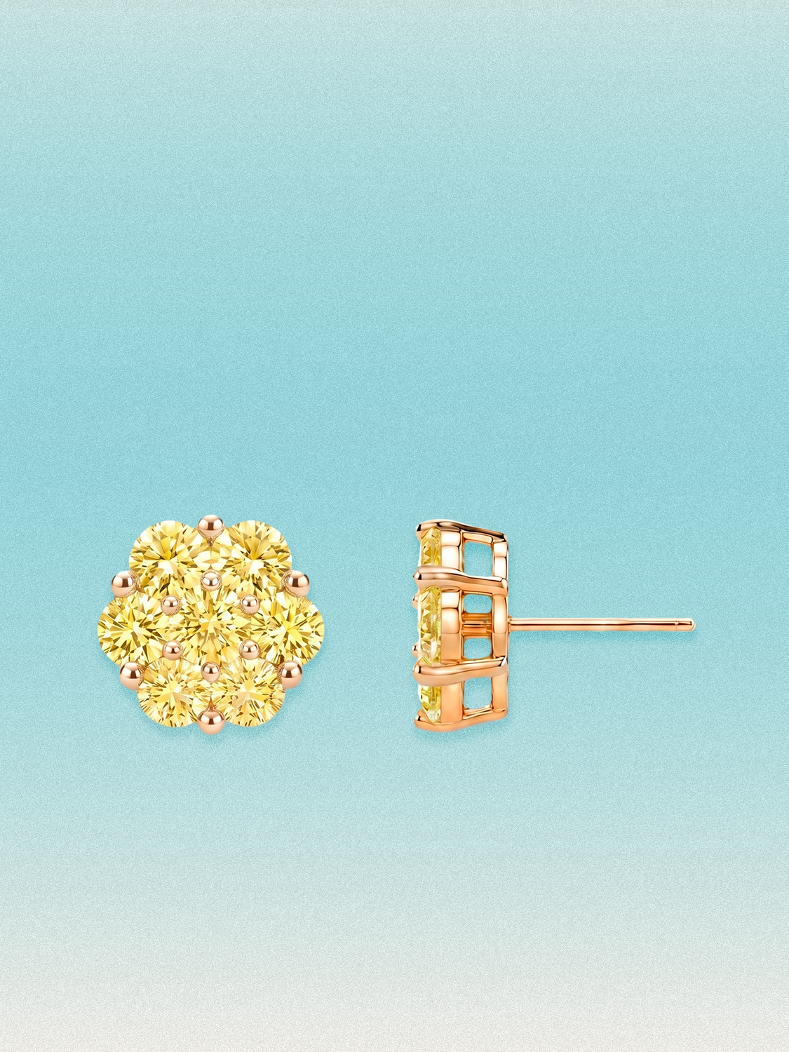 Yellow Lab Diamond 14-Stones Flower Cluster Lab Grown Diamond Stud Earrings