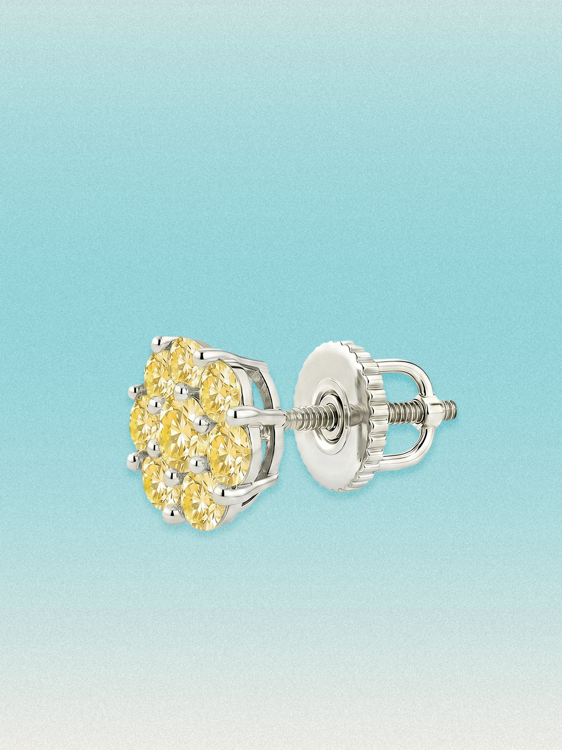 Yellow Lab Diamond 14-Stones Flower Cluster Lab Grown Diamond Stud Earrings