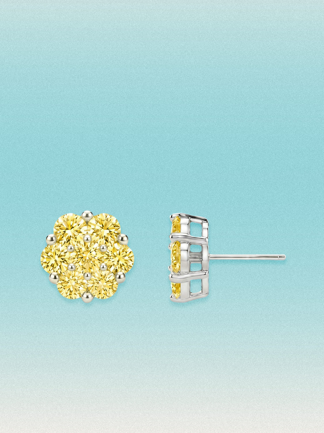 Yellow Lab Diamond 14-Stones Flower Cluster Lab Grown Diamond Stud Earrings