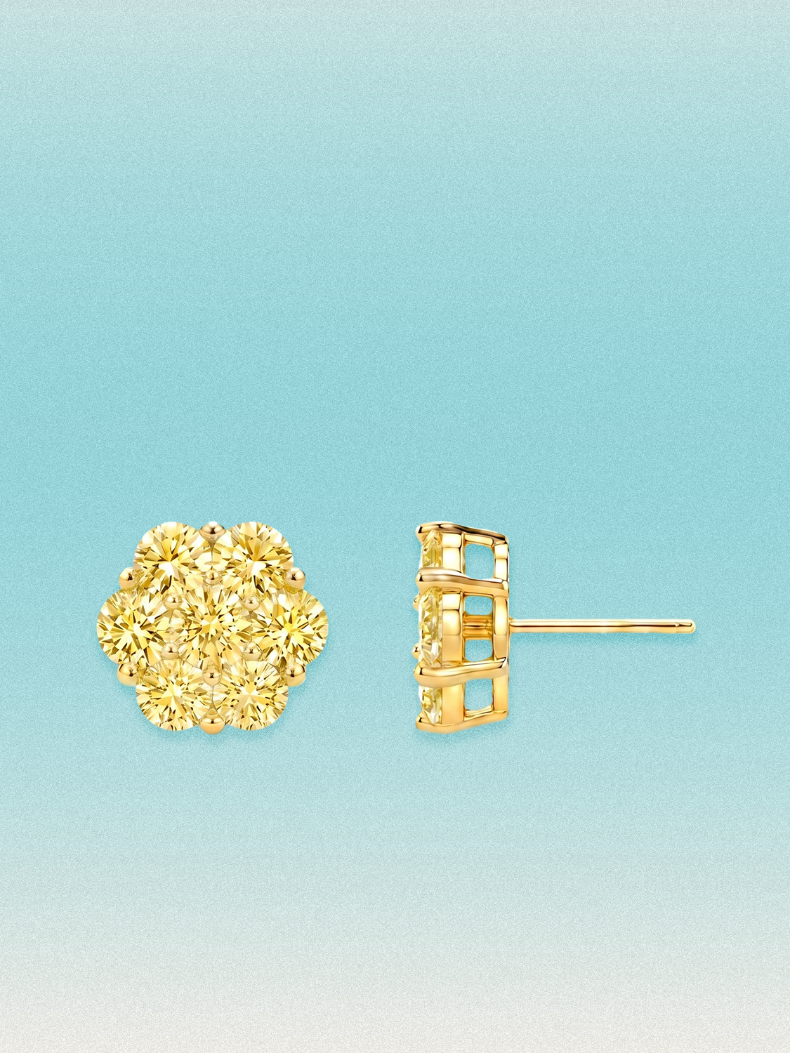 Yellow Lab Diamond 14-Stones Flower Cluster Lab Grown Diamond Stud Earrings