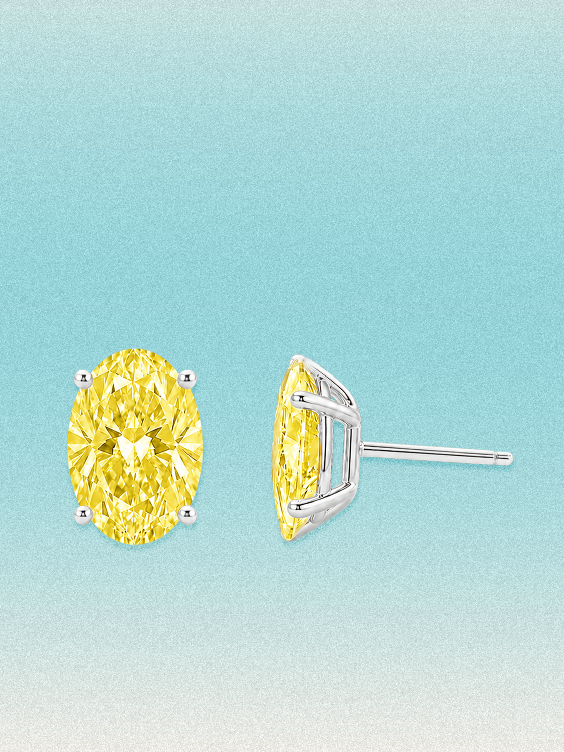 Fancy Yellow Oval Cut Lab Grown Diamond Stud Earrings