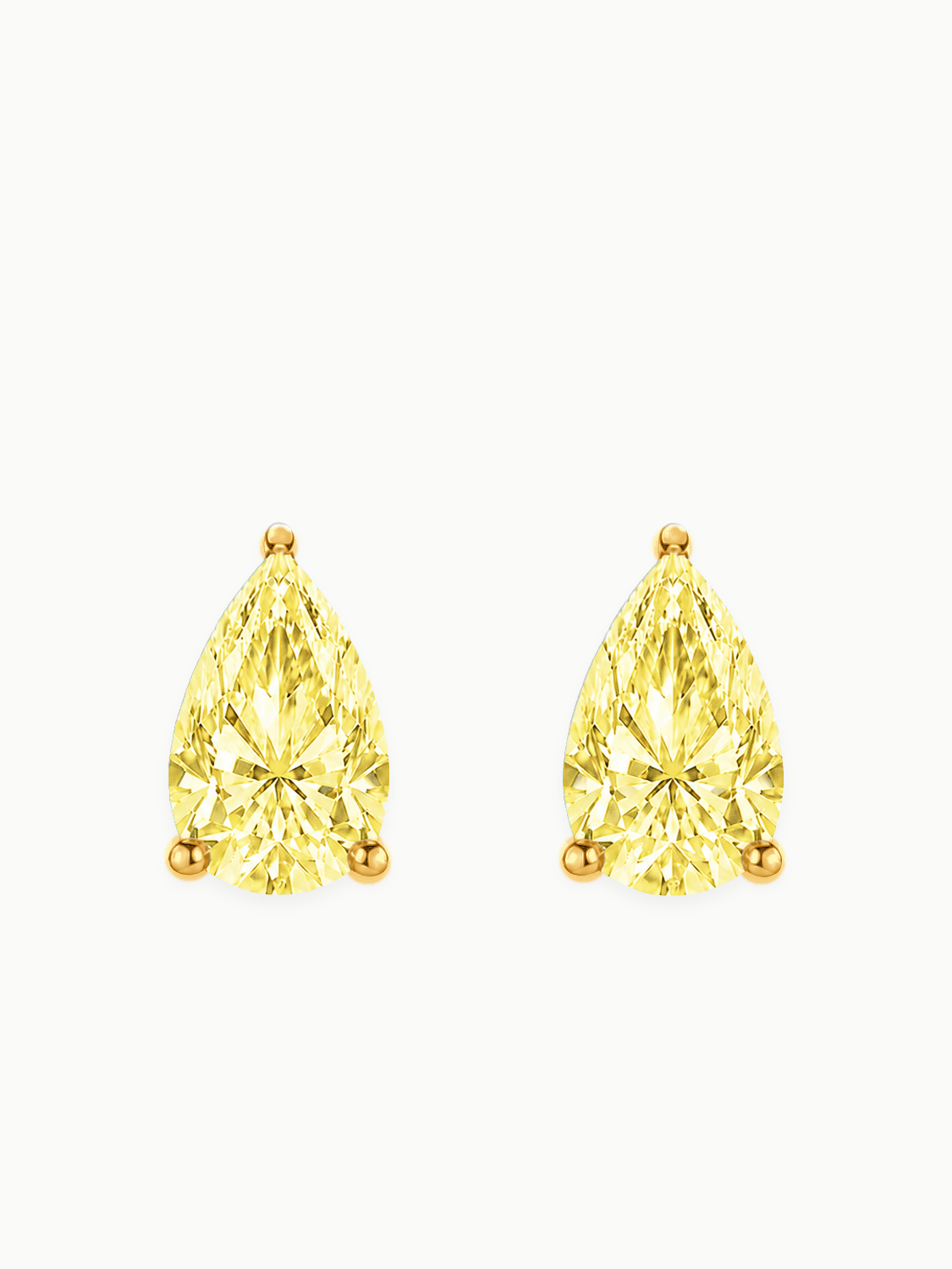 Fancy Yellow Pear Cut Lab-Grown Diamond Stud Earrings in 14K white gold, front view — Bow Tie Lab Diamonds