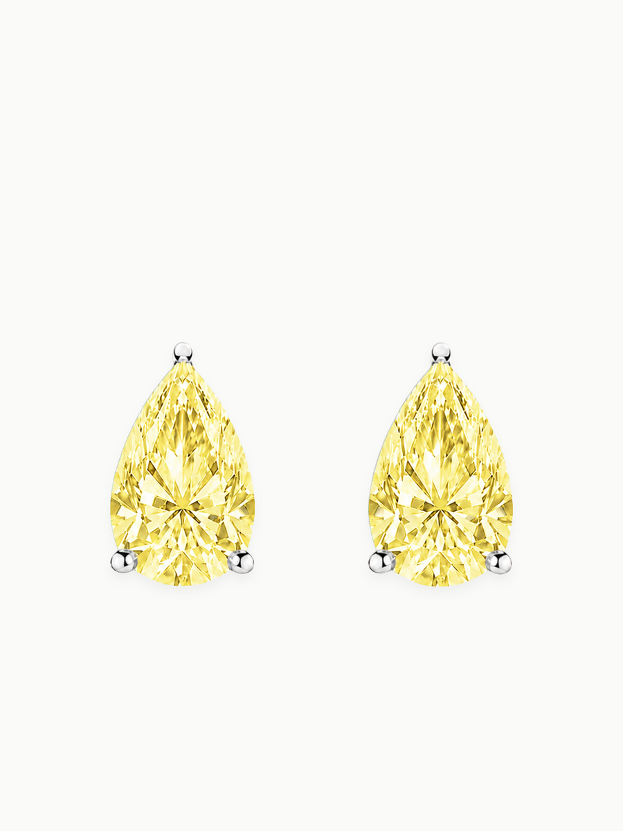 Fancy Yellow Pear Cut Lab Grown Diamond Stud Earrings