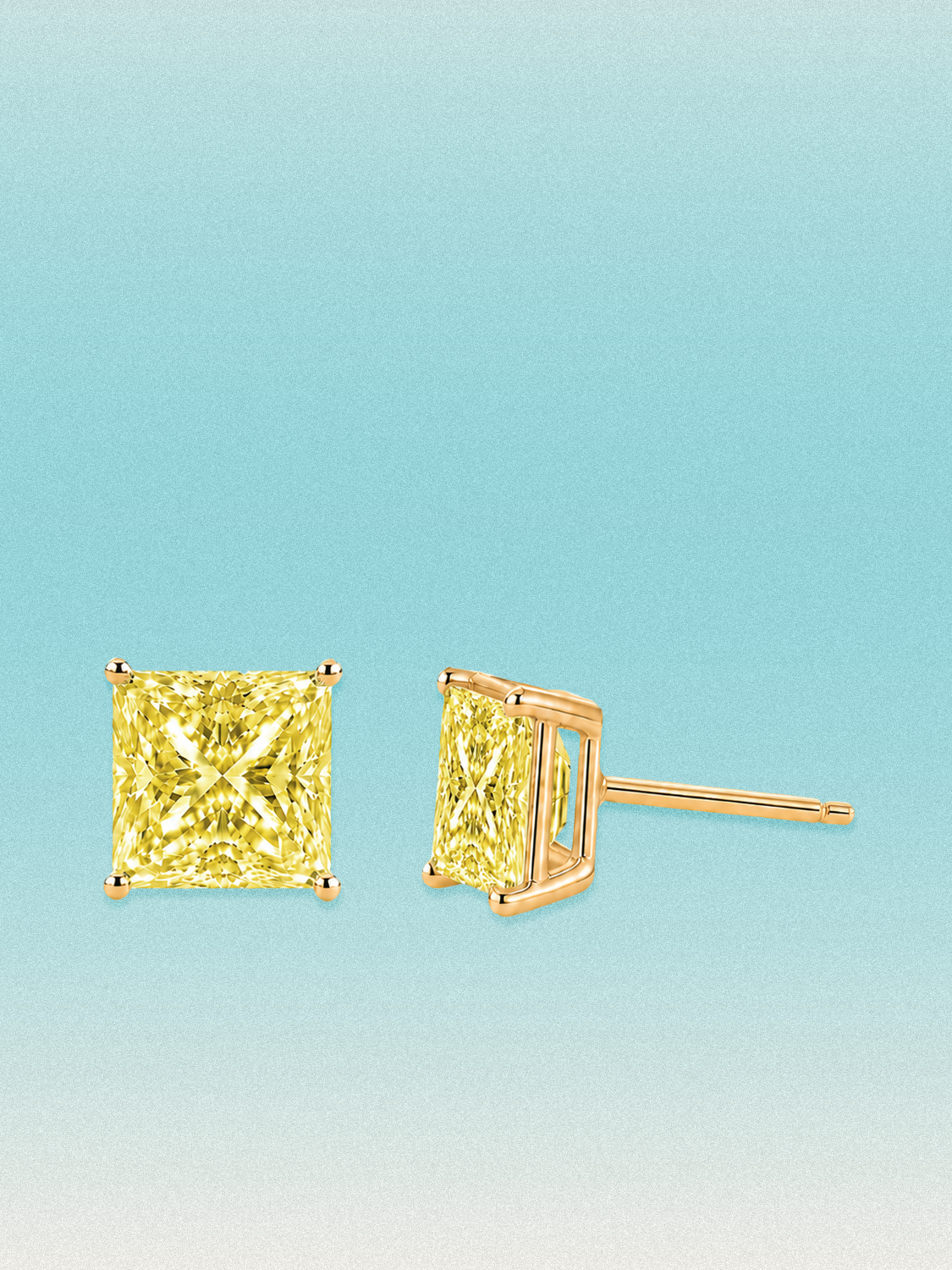 Fancy Yellow Princess Cut Lab Grown Diamond Stud Earrings