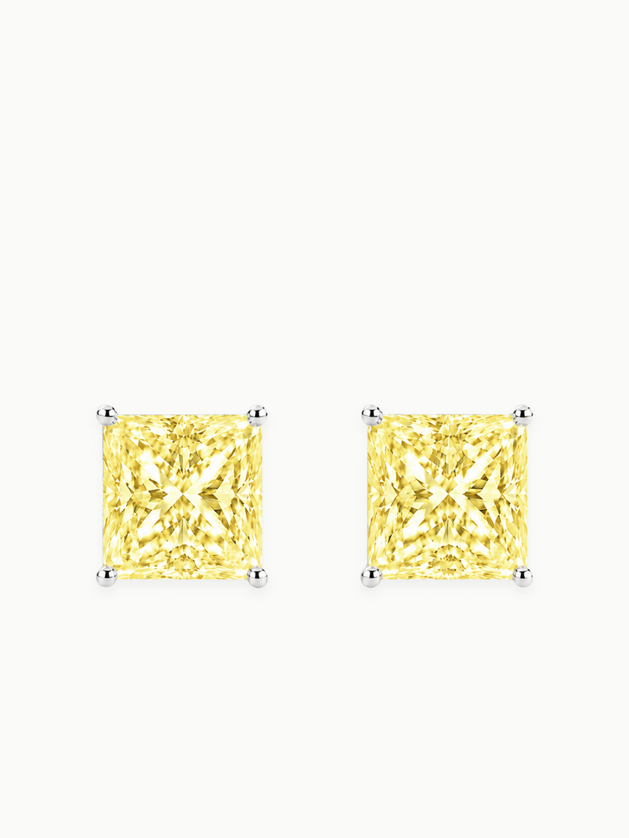 Fancy Yellow Princess Cut Lab Grown Diamond Stud Earrings