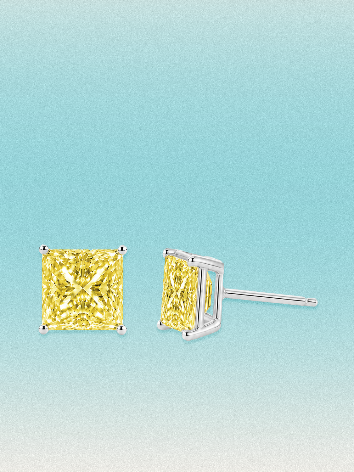 Fancy Yellow Princess Cut Lab Grown Diamond Stud Earrings