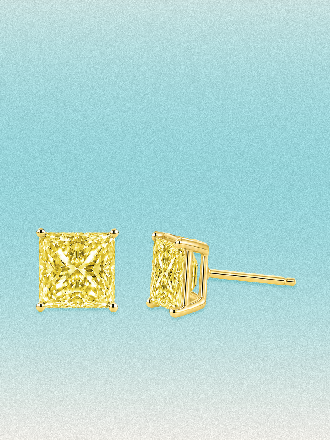 Fancy Yellow Princess Cut Lab Grown Diamond Stud Earrings