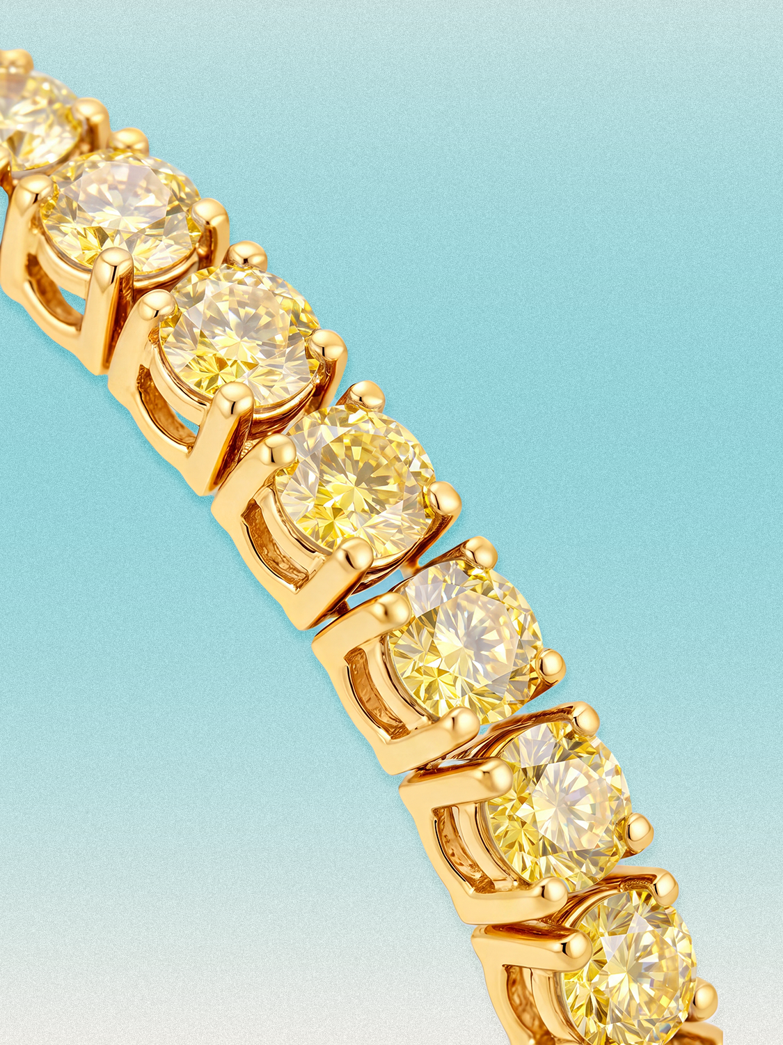 Bow Tie Lab Diamonds Fancy Yellow Round 4-Prong lab-grown diamond tennis bracelet in 14K yellow gold — round yellow lab-grown diamonds, alternate view.