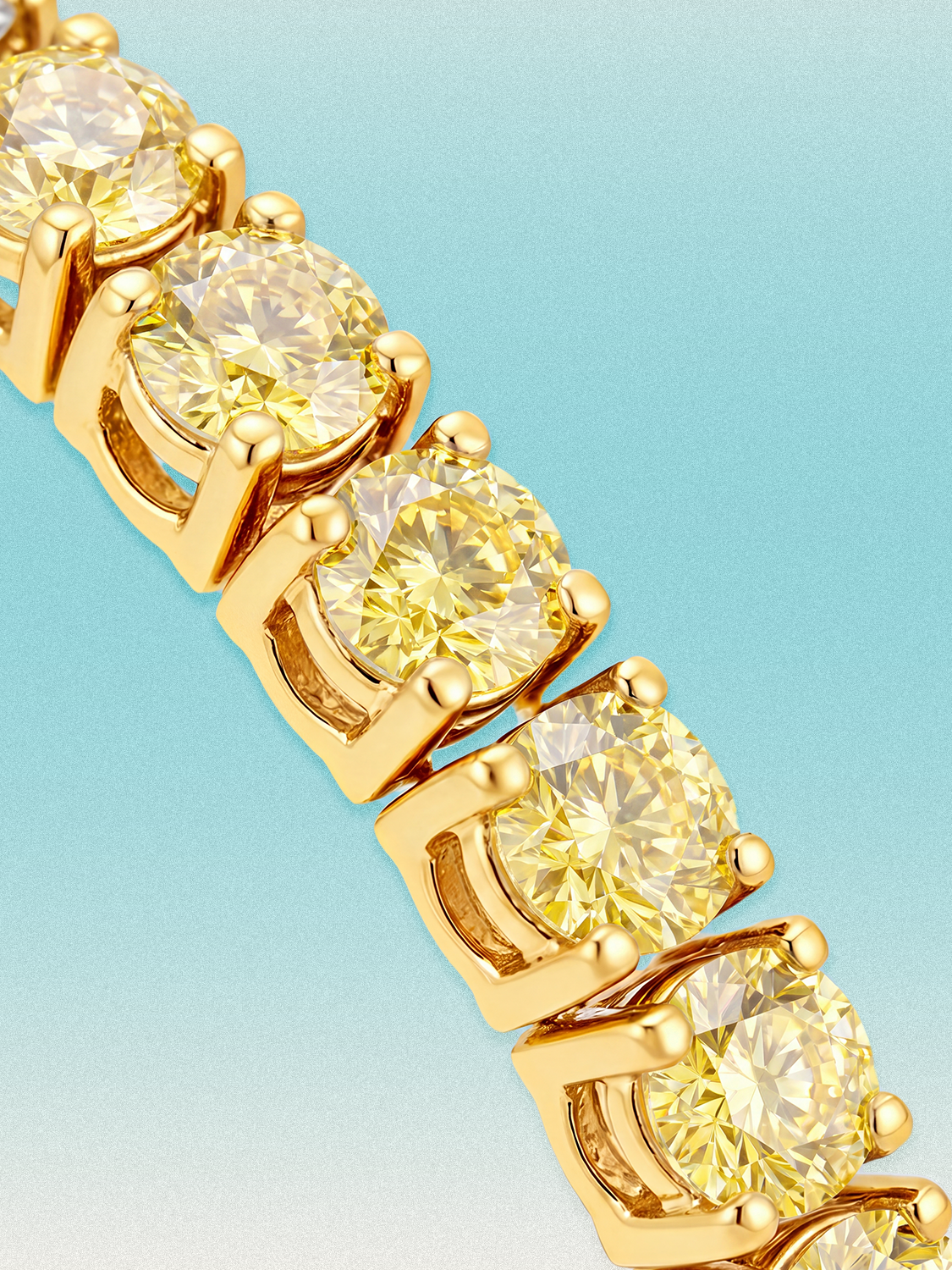 Bow Tie Lab Diamonds Fancy Yellow Round 4-Prong lab-grown diamond tennis bracelet in 14K yellow gold — round yellow lab-grown diamonds, alternate view.
