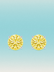 Fancy Yellow Round Cut Lab Grown Diamond Stud Earrings