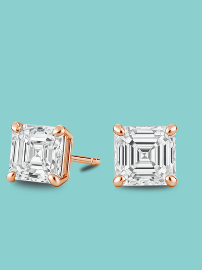 4 Prong Asscher Stud Earrings
