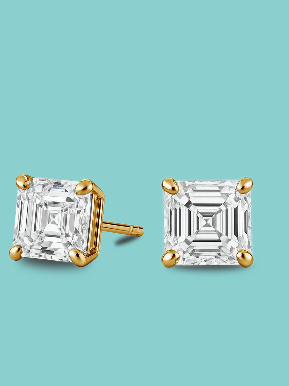 4 Prong Asscher Cut Lab Diamond Stud Earrings