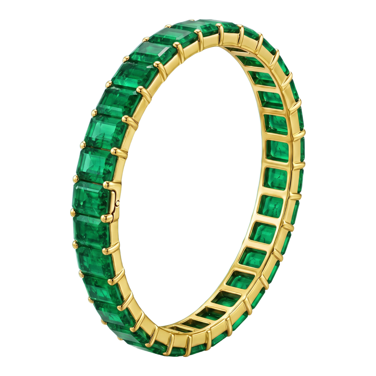 Rainbow Collection Green Emerald Cut Lab Grown Emerald Hinged Bangle Bracelet