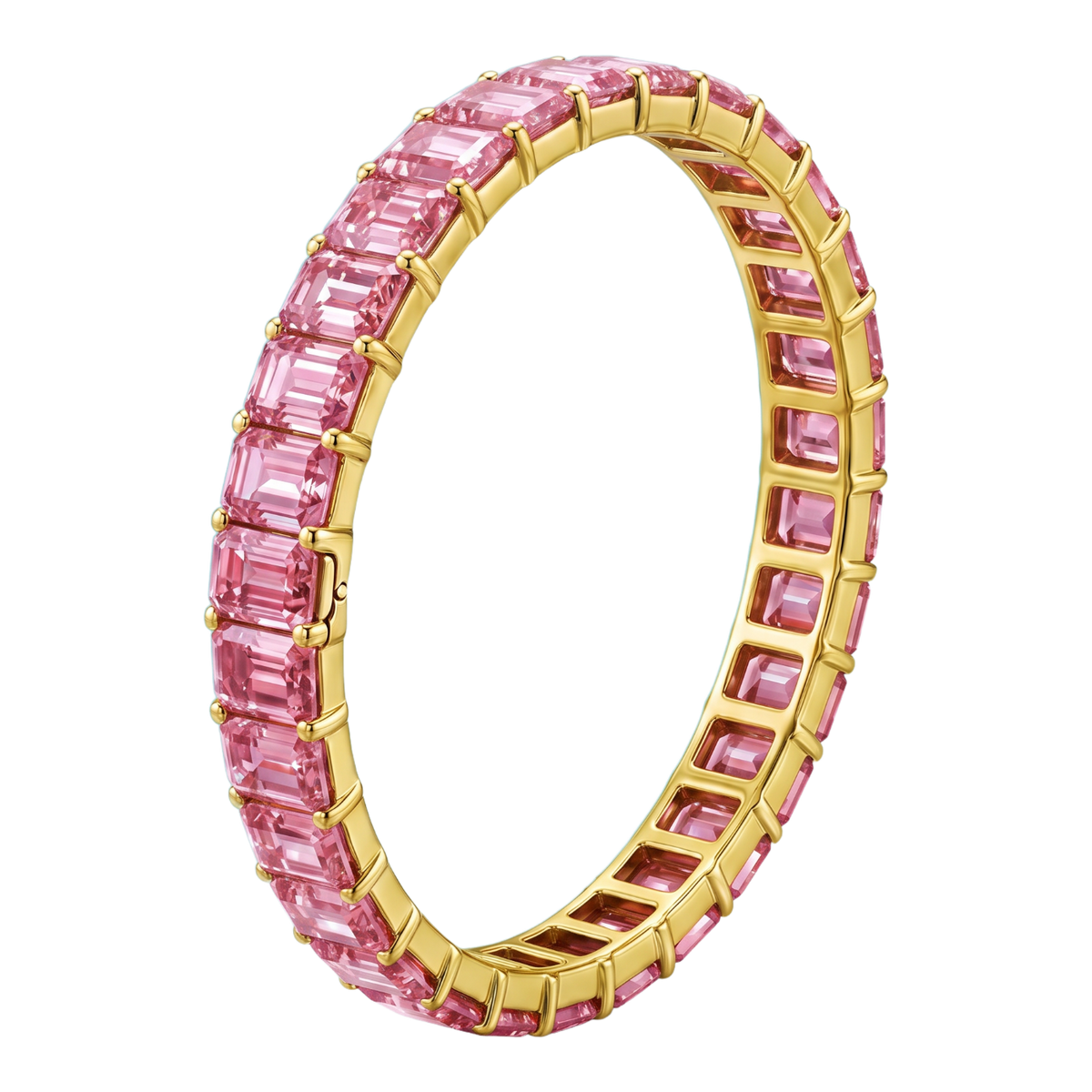 Rainbow Collection Fancy Pink Emerald Cut Lab Grown Diamond Hinged Bangle Bracelet