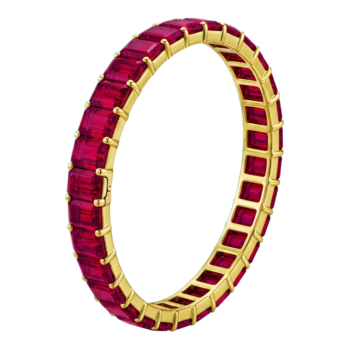 Rainbow Collection Red Emerald Cut Lab Grown Ruby Hinged Bangle Bracelet