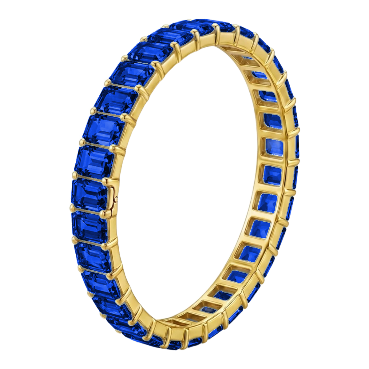 Rainbow Collection Blue Emerald Cut Lab Grown Sapphire Hinged Bangle Bracelet