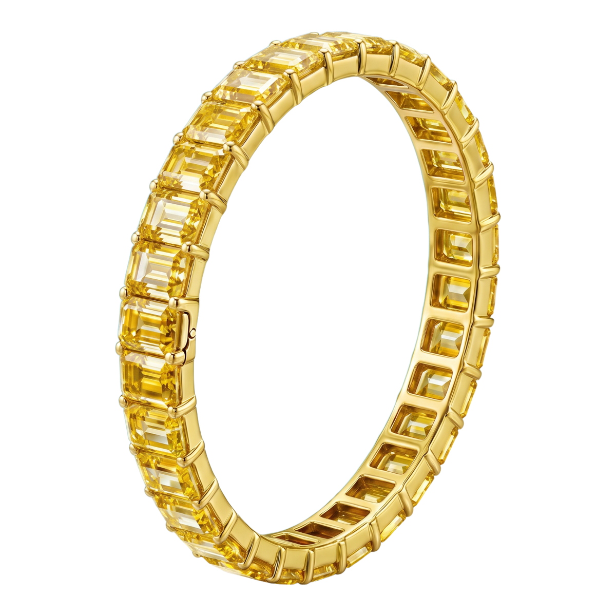 Rainbow Collection Fancy Yellow Emerald Cut Lab Grown Diamond Hinged Bangle Bracelet