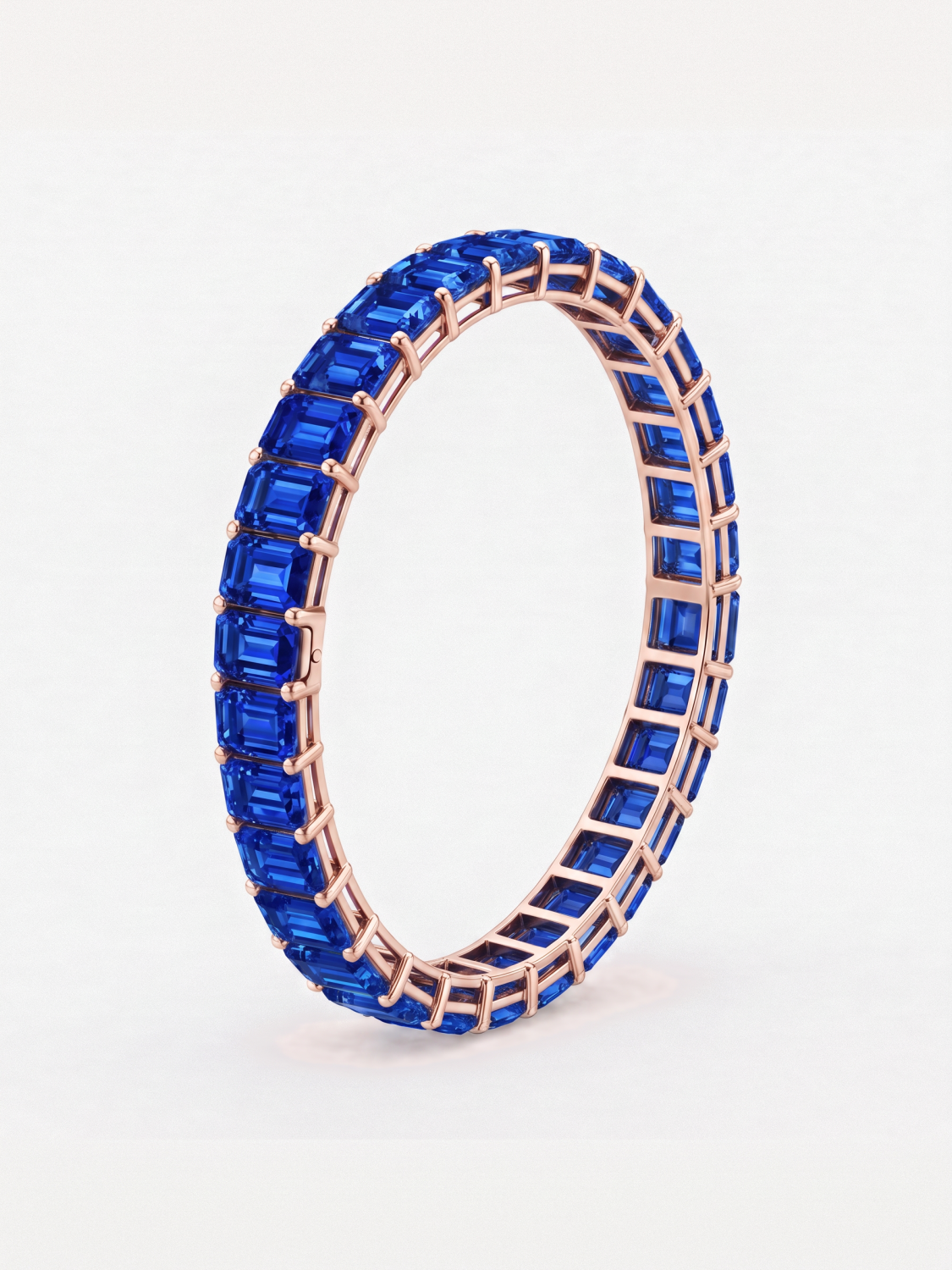 Rainbow Collection Emerald Cut Lab-Grown Sapphire Hinged Bangle Bracelet in 14K rose gold — Bow Tie Lab Diamonds