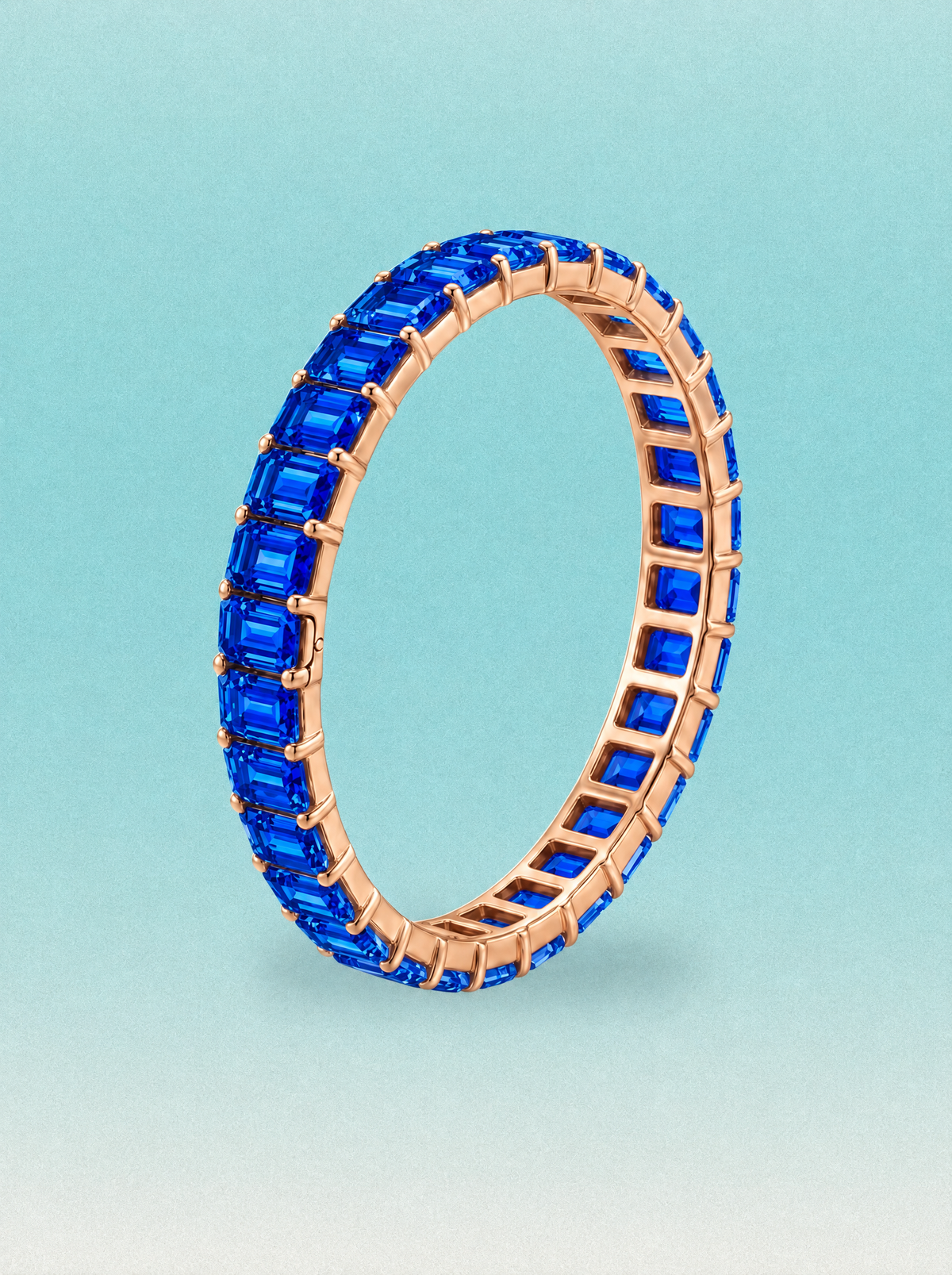 Rainbow Collection lab-grown sapphire emerald-cut hinged bangle in 14K rose gold
