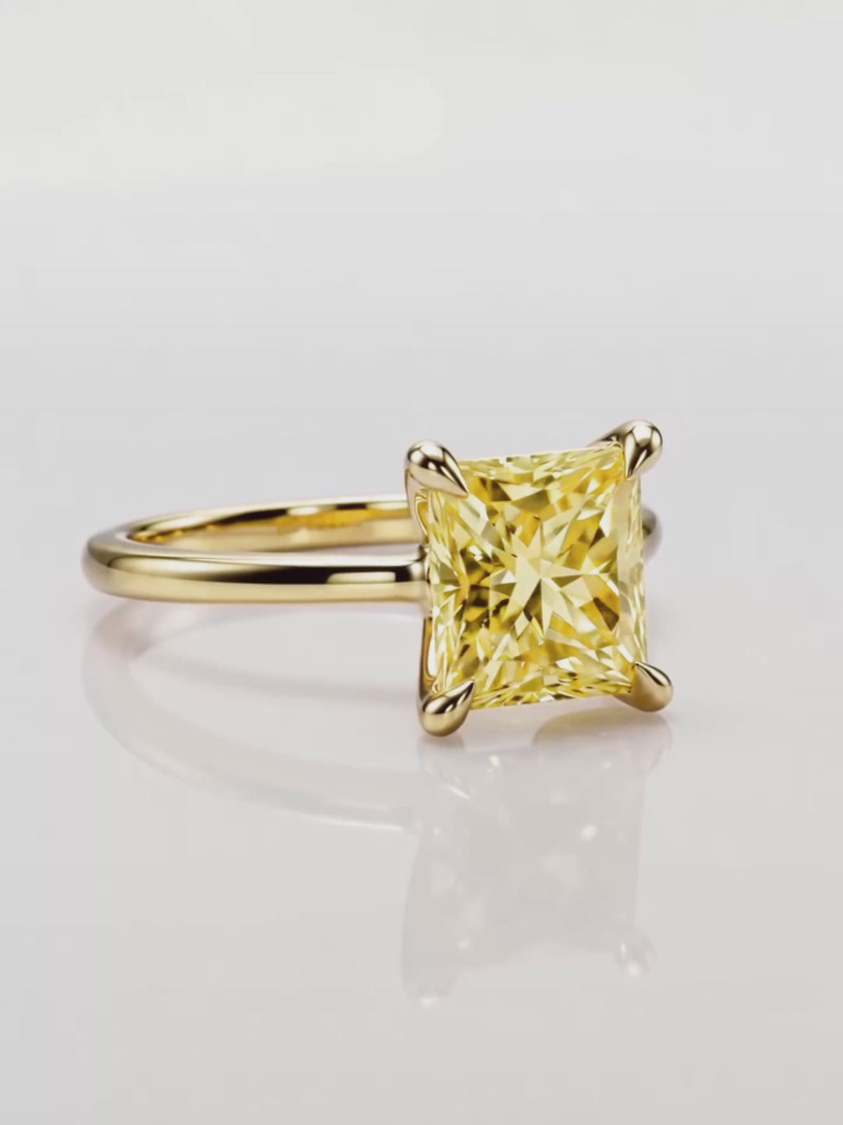 Load video: Video of the Fancy Yellow Princess Cut Solitaire Lab-Grown Diamond Engagement Ring, showing sparkle and movement — Bow Tie Lab Diamonds