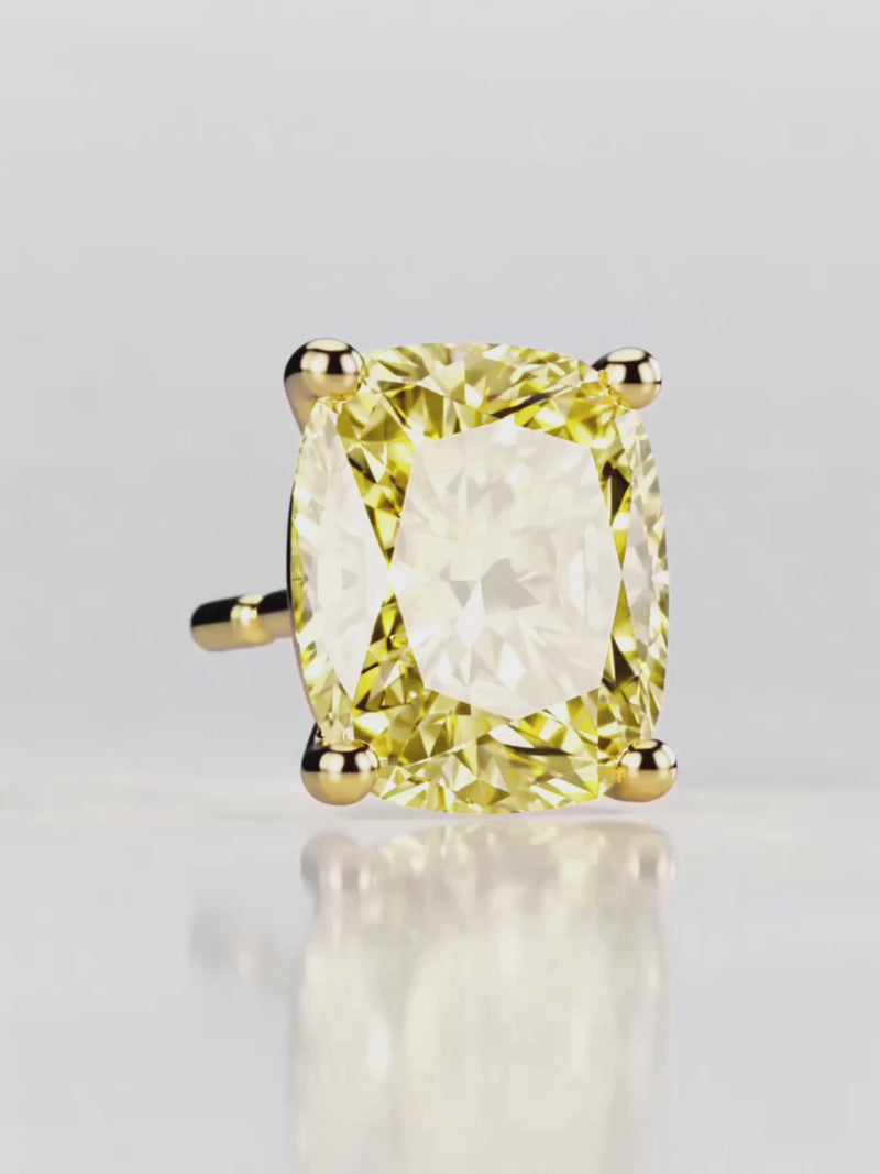 Video of the Fancy Yellow Cushion Cut Lab-Grown Diamond Stud Earrings, showing sparkle and movement — Bow Tie Lab Diamonds