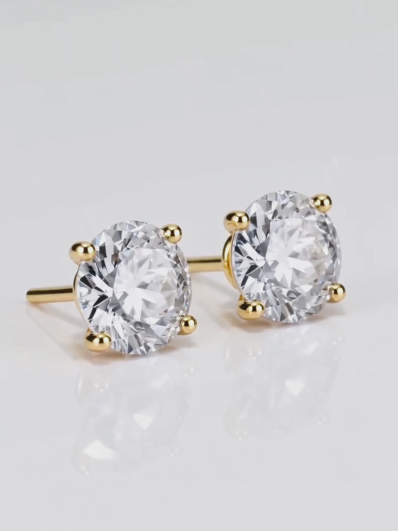 Video of the Portuguese Cut 4-Prong Lab-Grown Diamond Stud Earrings, showing sparkle and movement — Bow Tie Lab Diamonds