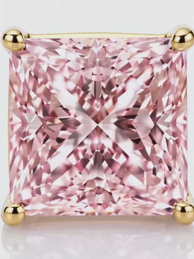 Video of the Fancy Pink Princess Cut Lab-Grown Diamond Stud Earrings, showing sparkle and movement — Bow Tie Lab Diamonds